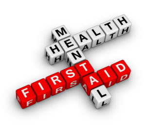 Letter squares spell "Mental Health First Aid"
