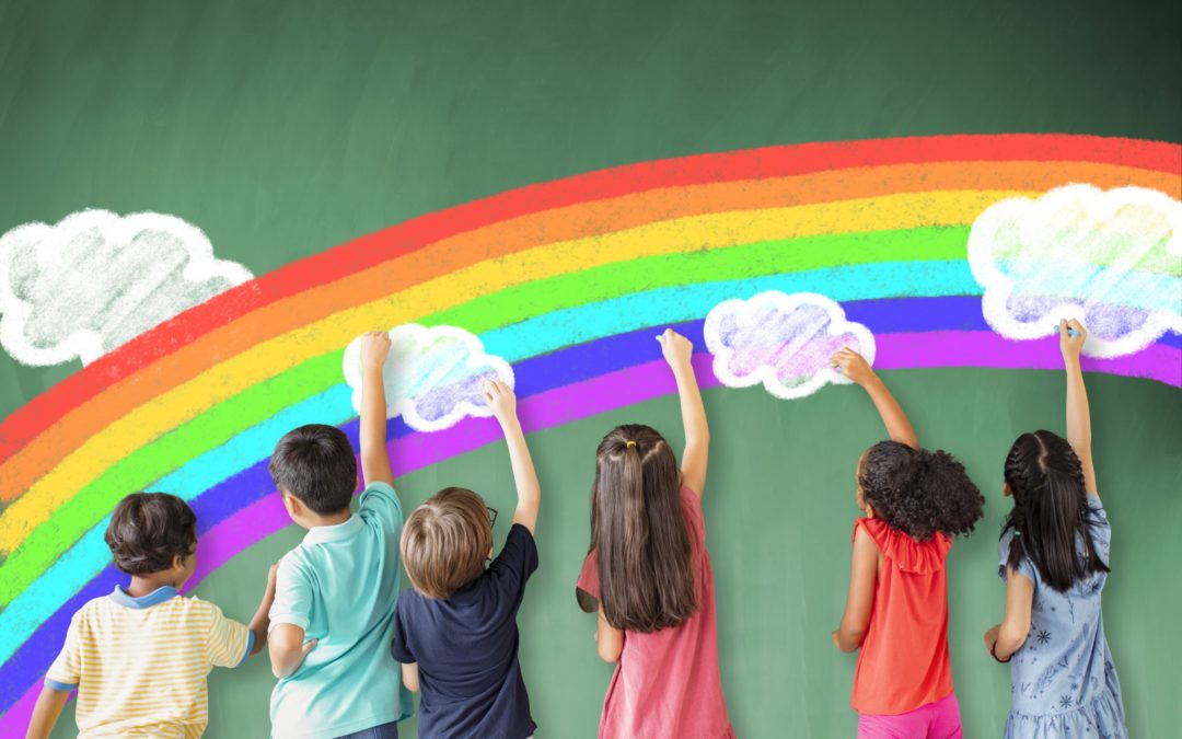 children drawing a rainbow as concept for resilience