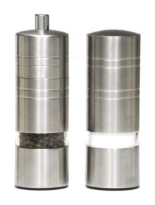 Stainless steel battery-operated salt and pepper shakers