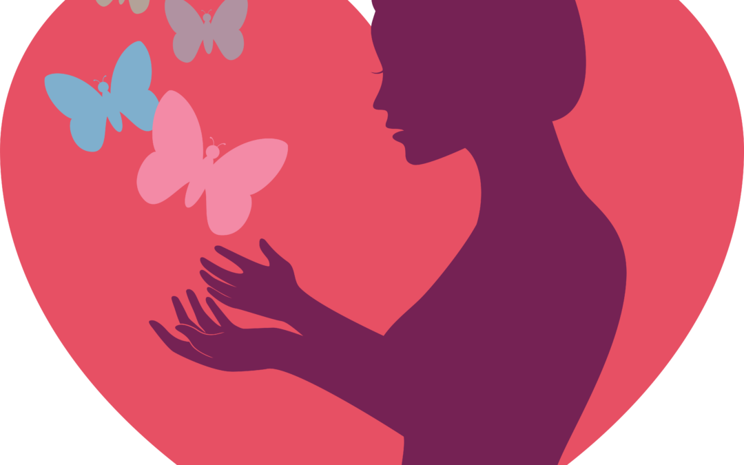 illustration of silhouette of women with butterflies leaving her hands
