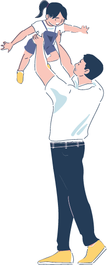 aiplane illustration of father holding toddler in air