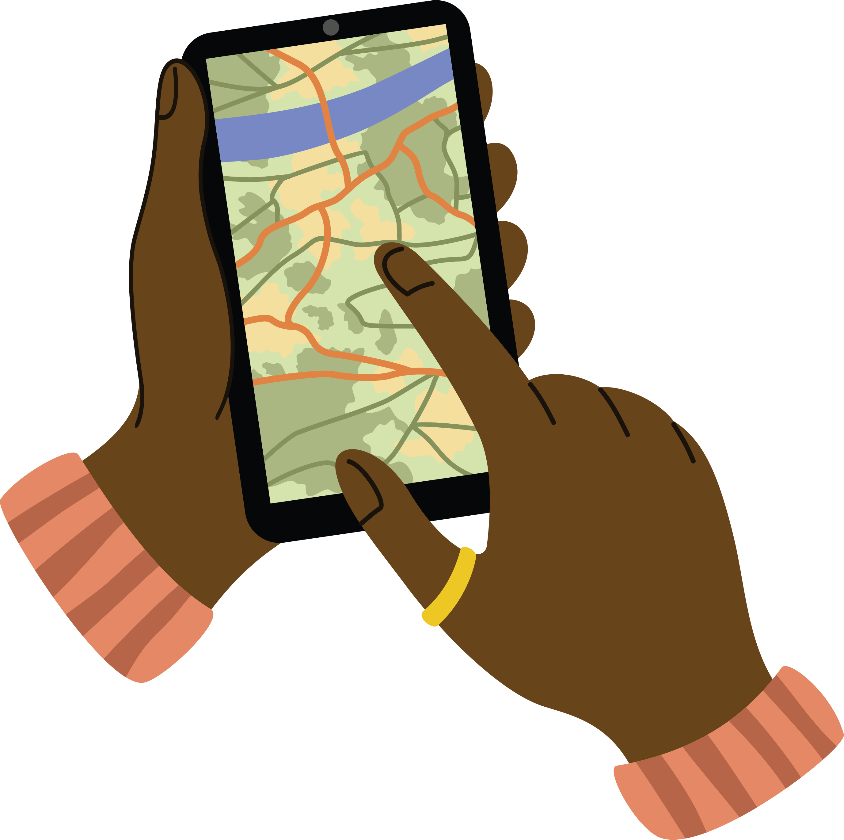 illustration of two hands holding a phone that has a map on it